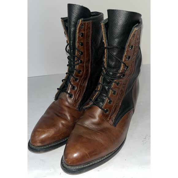 Durango Lace Up‎ Packer Boot Two-Tone Black Brown Women’s 9.5 USA Made - Picture 1 of 11